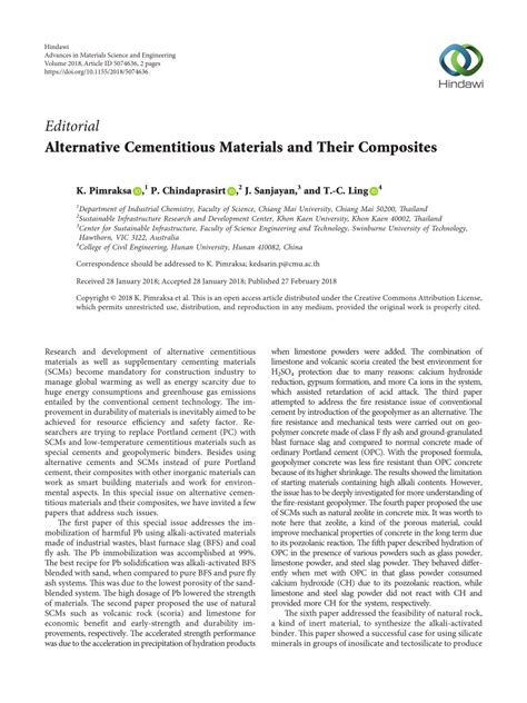 (PDF) Alternative Cementitious Materials and Their Composites