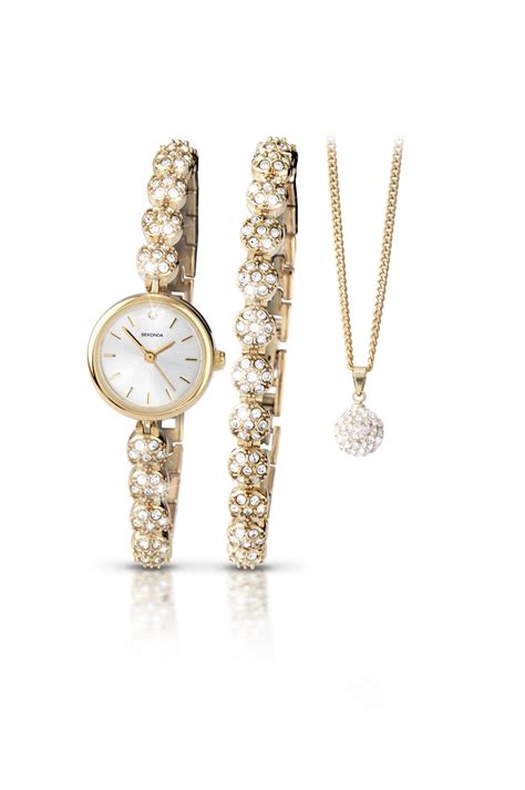 SEKONDA LADIES GOLD PLATED GIFT SET WITH MATCHING BRACELET ...