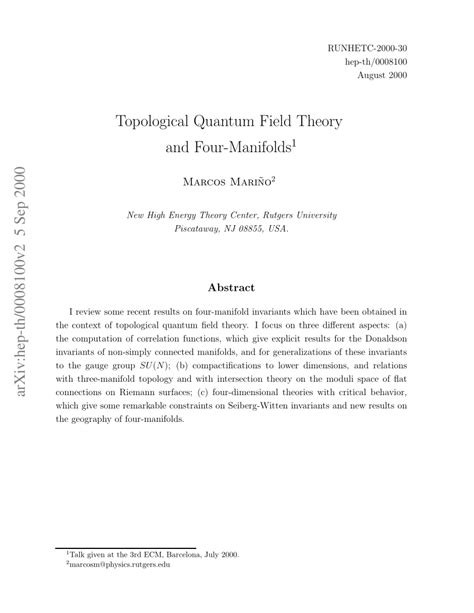 (PDF) Topological Quantum Field Theory and Four-Manifolds