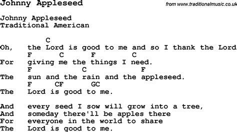 Traditional Song Johnny Appleseed with Chords, Tabs and Lyrics