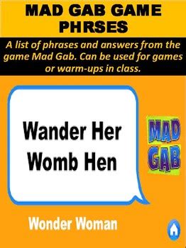 Mad Gab Game Phrases by Mz S English Teacher | Teachers Pay Teachers