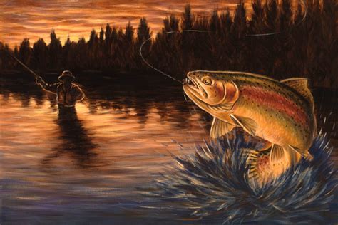 Fishing Print on Canvas, Fish Painting, Fly Fishing, Personalized Gift ...