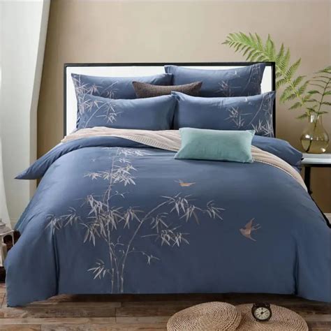 100% Cotton Bamboo Embroidered Design Bedding set King Queen size 4Pcs ...