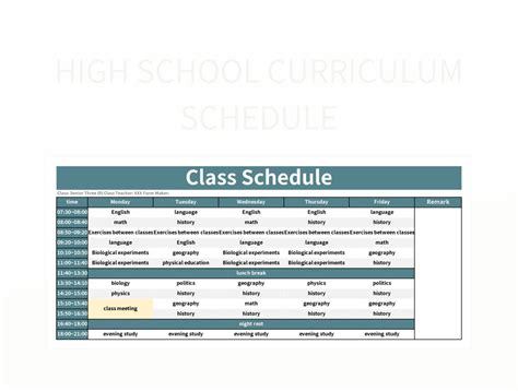 High School Curriculum Schedule Excel Template And Google Sheets File For Free Download - Slidesdocs