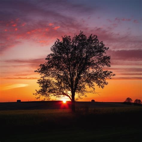 Premium Photo | Tree at sunset sunrise landscape tree silhouette nature