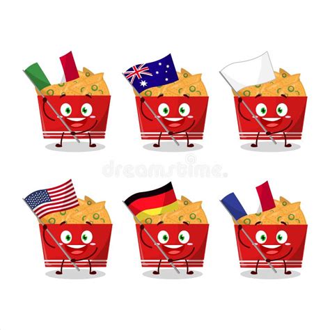 Nachos Cartoon Character Bring the Flags of Various Countries Stock Vector - Illustration of ...