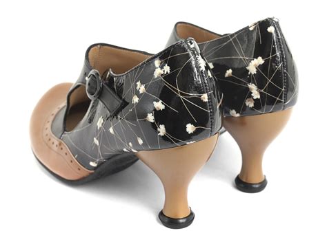 Ella Baker - Black Floral & Orange | Brogued Heel with Cutout | Fluevog Shoes