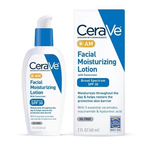 CeraVe AM Oil-Free Face Lotion with Sunscreen - SPF 30 - 2 fl oz | Moisturizer with spf ...