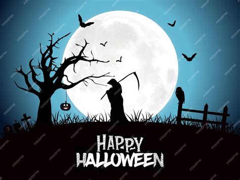 Premium Vector | Happy Halloween silhouette trees with bat on moon night and pumpkins background