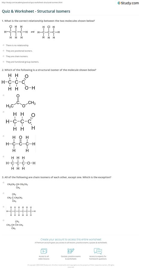 Quiz & Worksheet - Structural Isomers | Study.com