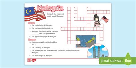 Happy Malaysia Day Crossword Puzzle (Teacher-Made) - Twinkl