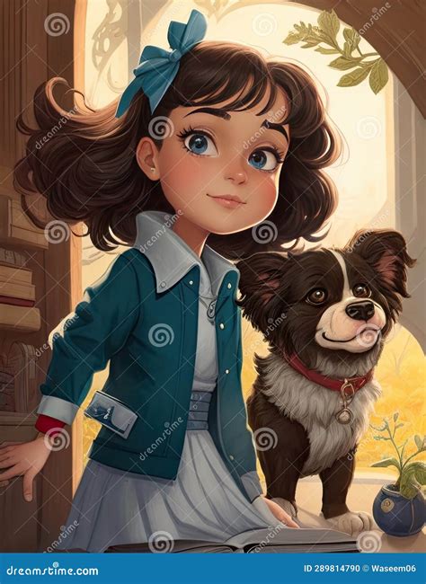 Playful Canine Friend: a 3d Animated Cartoon Girl and Her Dog Stock Illustration - Illustration ...
