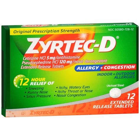 Zyrtec D 12 Hour Allergy + Congestion Extended Release Tablets – 12 TB ...