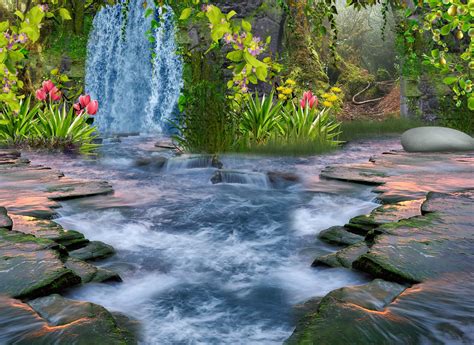 Download Flower Forest Stream Artistic Fantasy HD Wallpaper by ANDREA ...