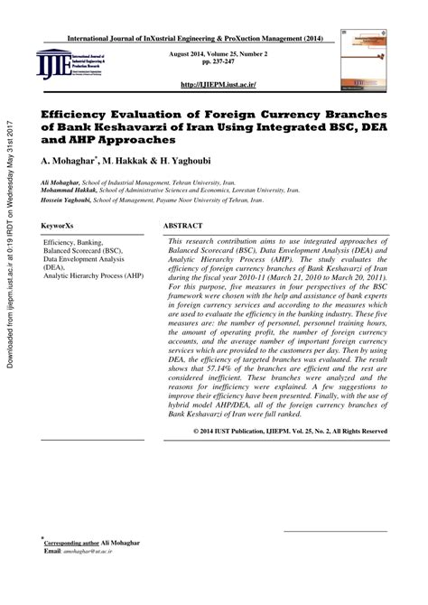 (PDF) Efficiency Evaluation of Foreign Currency Branches of Bank ...