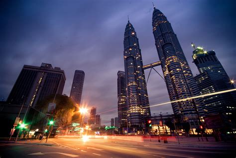 Night time view of Petronas Twin Towers in Kuala Lumpur, Malaysia image ...