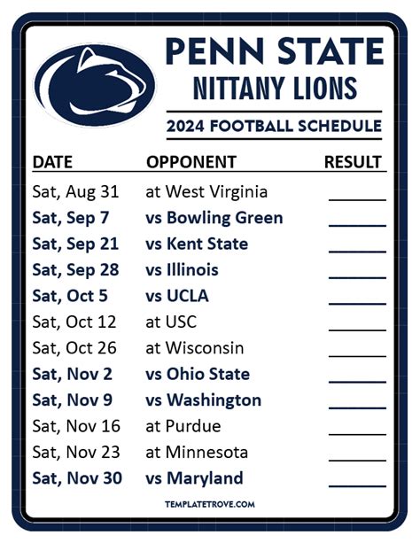 Printable 2024 Penn State Nittany Lions Football Schedule