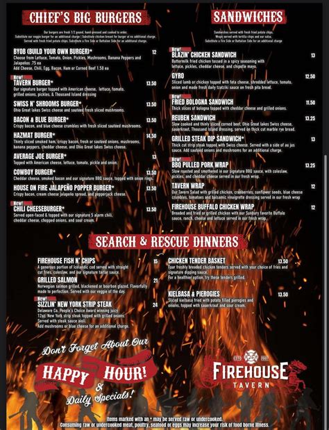 Firehouse Tavern | Sunbury Menu