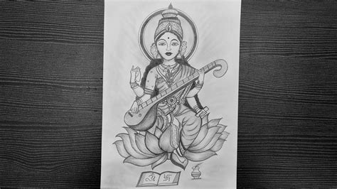 How To Draw Maa Saraswati Step By Step // Goddess Saraswati Drawing ...