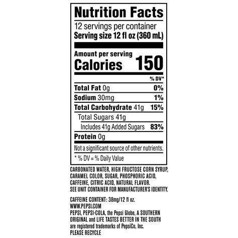 Pepsi Nutrition Facts | Blog Dandk