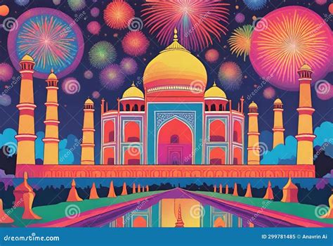 Taj Mahal Fireworks in the Sky. AI Generated Stock Illustration ...