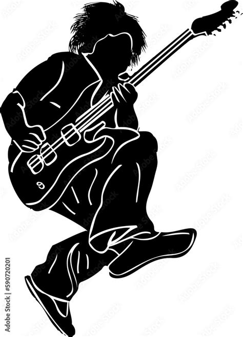 "Guitar Hero: A Jumping Rock Star Silhouette with Guitar in Hand" "Music and Movement: A Rock ...