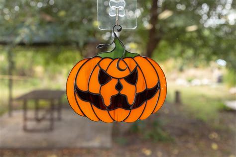 Halloween stained glass pumpkin creepy decoration