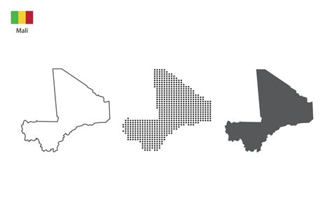 3 versions of Mali map city vector by thin black outline simplicity ...