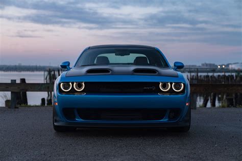 Download Dodge Challenger Blue Srt Hellcat Wallpaper | Wallpapers.com