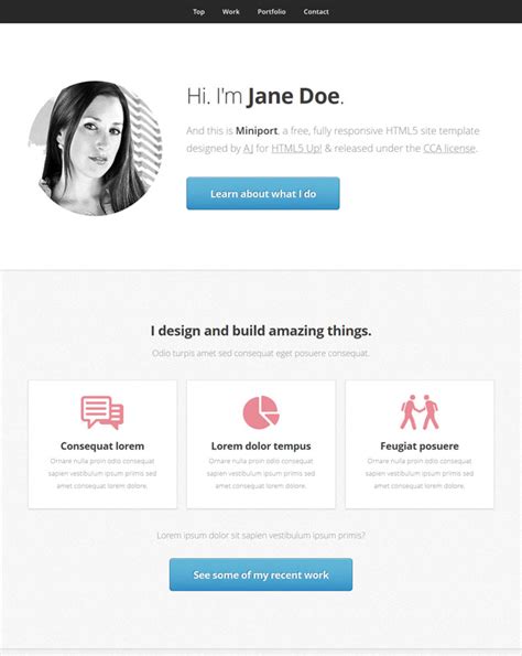 Free html5 responsive single page template – Miniport | Templates Perfect