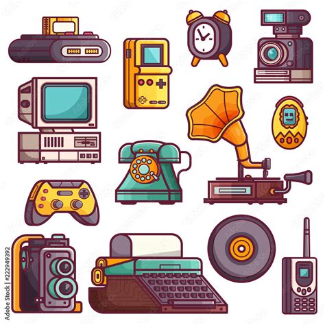 Retro tech devices icons. Multimedia electronic gadgets collection ...