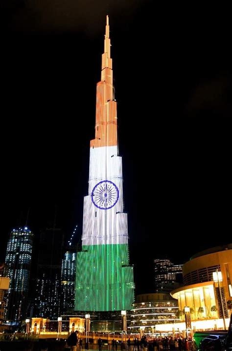 Burj Khalifa Dubai illuminated in Indian Tricolour to mark 71st Indian Republic Day #city # ...