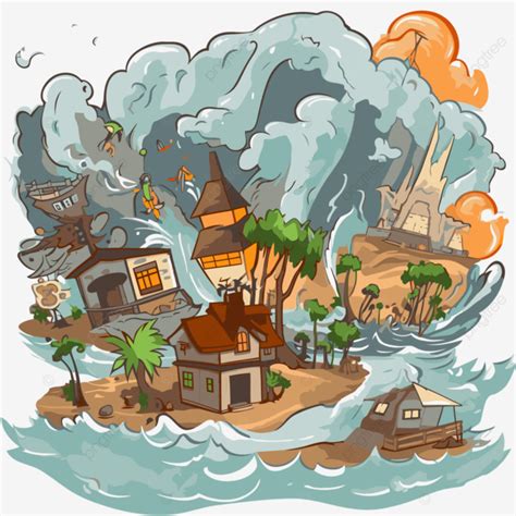 Natural Disaster Vector, Sticker Clipart Cartoon Image On The Ocean ...