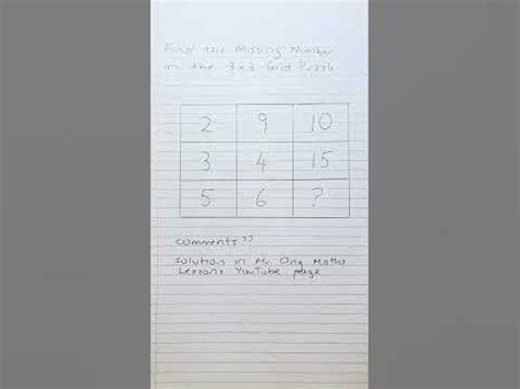 Find the Missing Number in the 3x3 Grid Puzzle. - YouTube