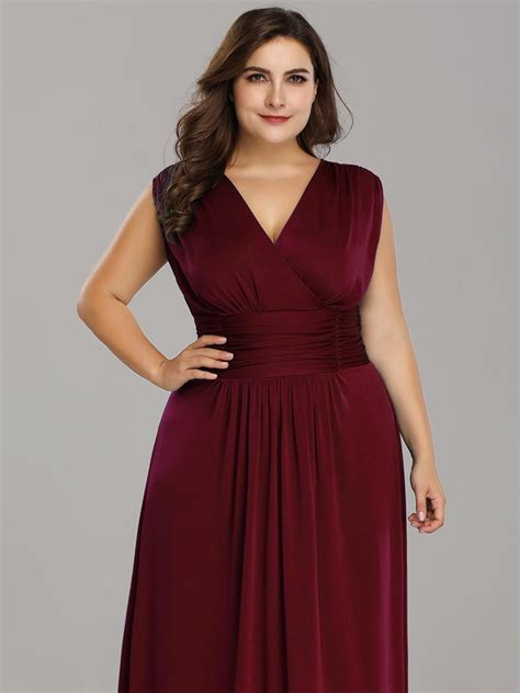 Elegant Plus Size Long V Neck Maxi Evening Dress