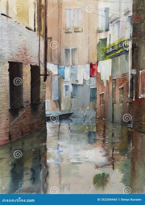 Watercolor Painting of the Canal in Venice Stock Photo - Image of ...