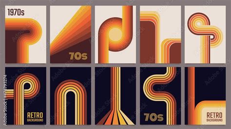 Retro geometric lines posters, 1970s style stripes prints. Fun abstract color line poster ...