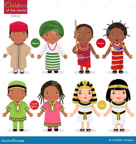 Kids In Different Traditional Costumes. Nigeria, Kenya, South Africa ...