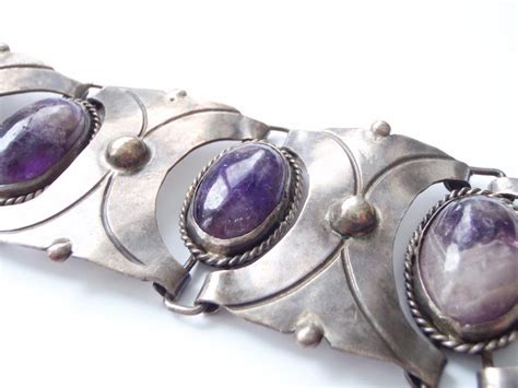 Vintage Sg'd Taxco Mexico 980 Silver Amethyst Bracelet