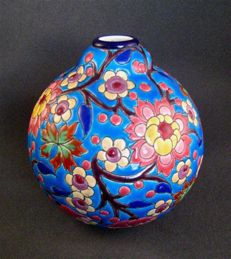 Emaux de Longwy Art Pottery Ball Vase, France, c. 1935 | Colorful ceramics, French pottery ...