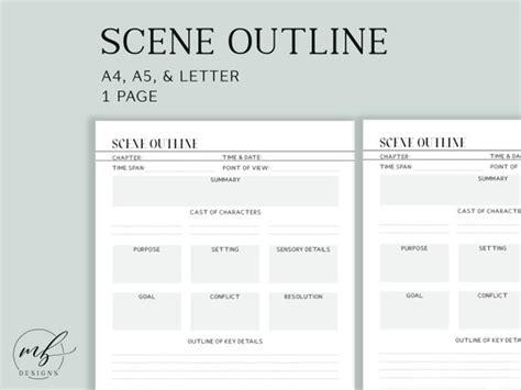 Scene Outline Worksheet Scene Writing Template Novel | Etsy