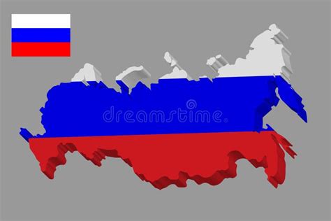 Russia Map 3D in Russian Flag. Russian Federation Vector Map and Flag ...