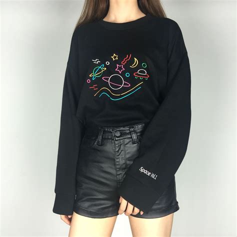 Space Theme Embroidery Sweatshirt | mixxmix | Embroidered sweatshirts, Embroidered clothes ...