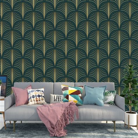 Green Gold Geometric Art Deco Wallpaper Traditional Non Woven - Etsy