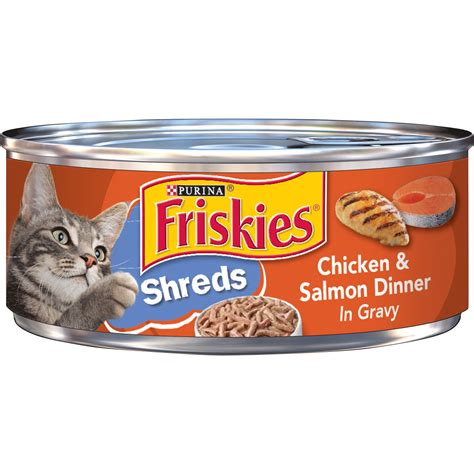 Purina Friskies Shreds Wet Cat Food Chicken Salmon Dinner in Gravy, 5.5 oz Cans (24 Pack ...