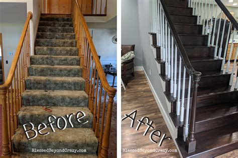 DIY Refinished Staircase - Before and After Pictures - Blessed Beyond Crazy