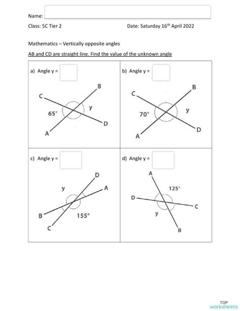 Vertically Opposite Angles. Interactive worksheet | TopWorksheets