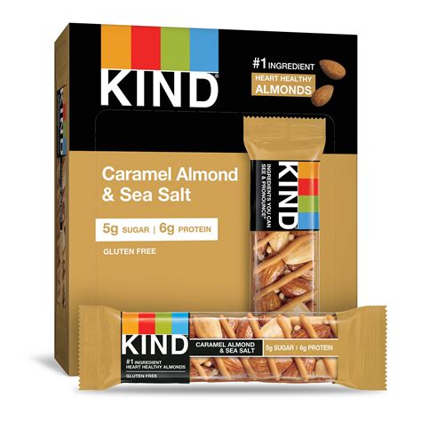 KIND Bars, Caramel Almond & Sea Salt, Gluten Free, 1.4oz, 12 Snack Bars ...