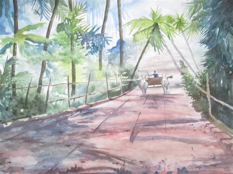 Village road Painting by Suprov Art | Saatchi Art