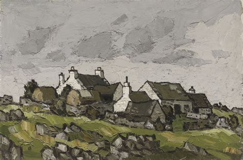 Sir Kyffin Williams, R.A. (1918-2006) Cottages in a Welsh landscape oil ...